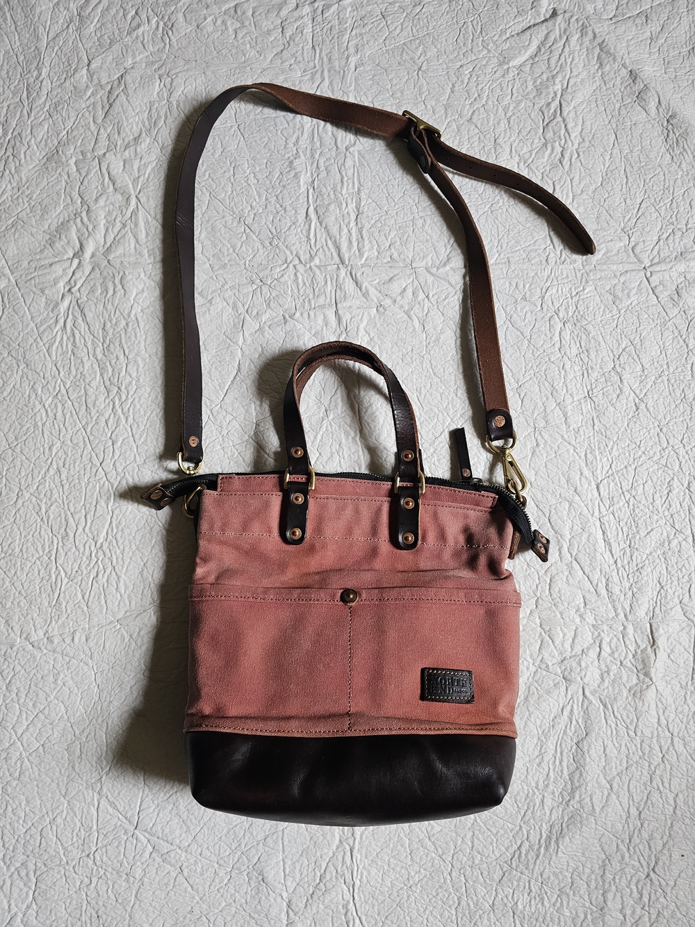 Canvas & Leather Two-Tone Crossbody Tote - Dusty Rose